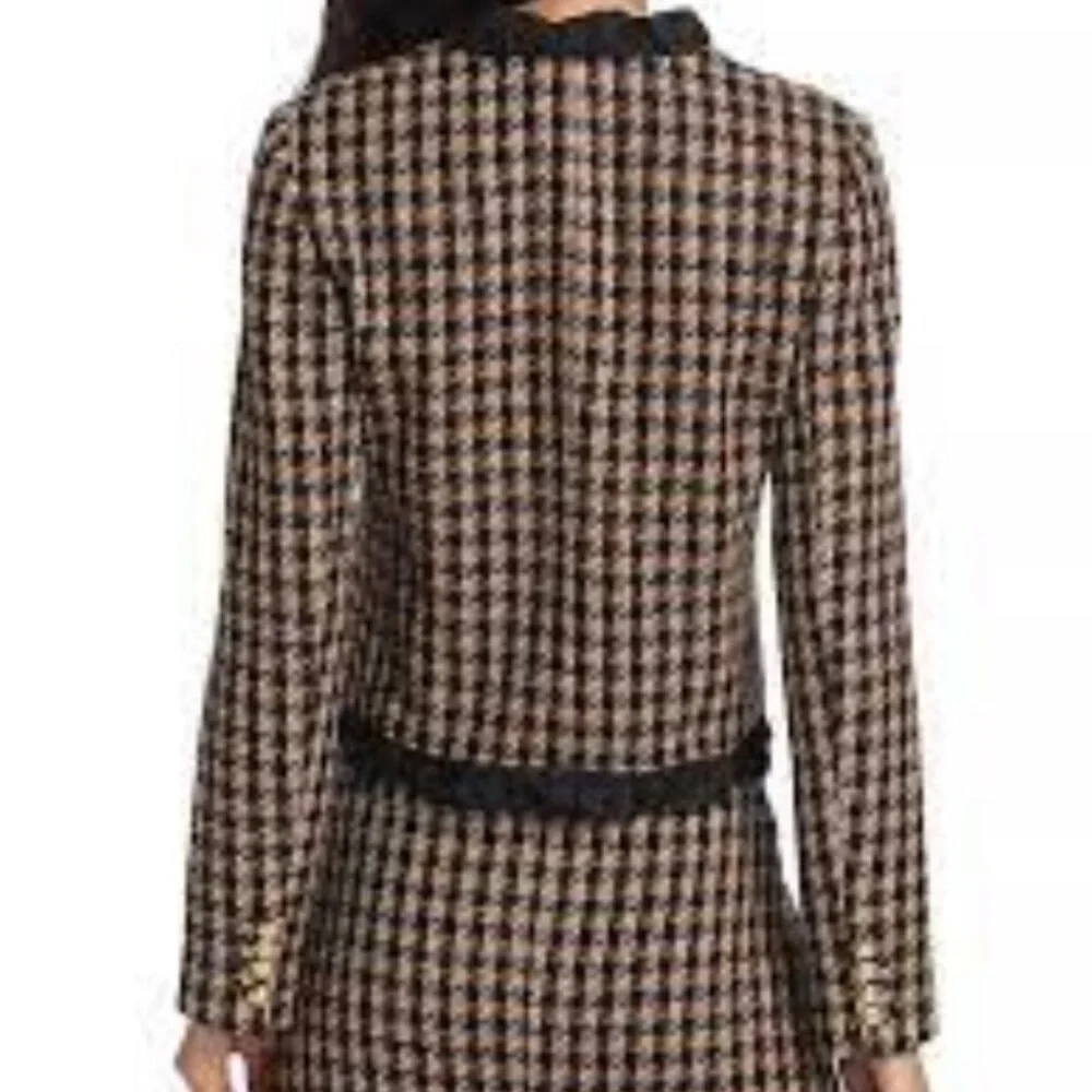 10 Crosby Derek Lam Tweed Checkered Black & Gold Ruffle Blazer size 16 - Picture 4 of 13